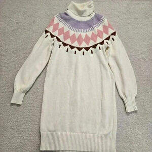 Free Assembly Fair Isle Sweater Long Women's Size M Cotton Wool Blend NWOT